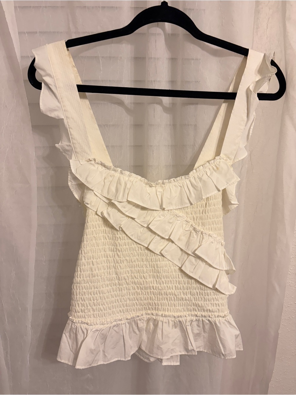 Anthropologie Maeve White Ruffle Smocked Tank Top